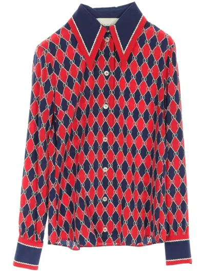 Pre-owned Gucci 2010s Gg Rhombus Silk Shirt In 蓝色