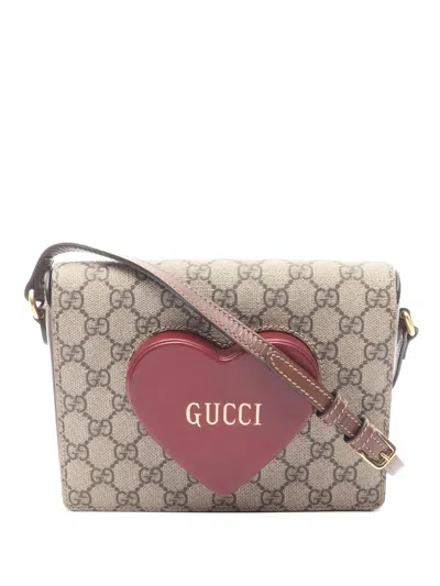 Pre-owned Gucci 2010s Gg Supreme Valentine's Day Heart Limited Edition Shoulder Bag In Brown