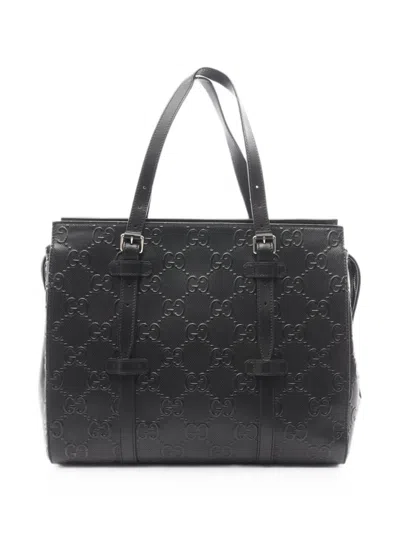 Pre-owned Gucci 2010s Gg-embossed Tote Bag In Black