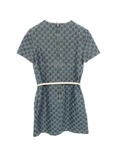 Pre-owned Gucci 2010s Gg-pattern Denim Mini Dress In Blue