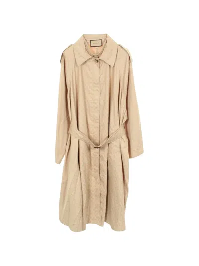 Pre-owned Gucci Gg Pattern Trench Coat In Neutral