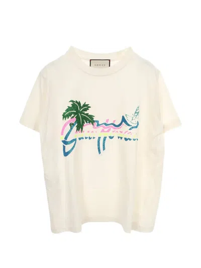 Pre-owned Gucci 2010s Hawaii Logo T-shirt In Neutrals