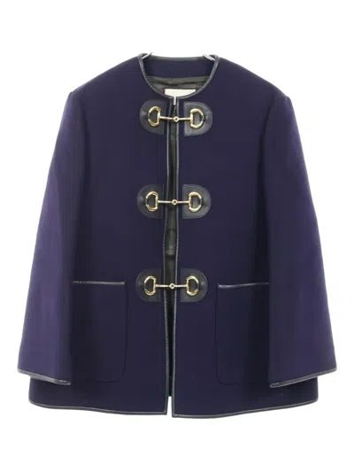 Pre-owned Gucci 2010s Horsebit Collarless Coat In Purple