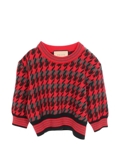 Pre-owned Gucci 2010s Houndstooth Cropped Sweater In Red