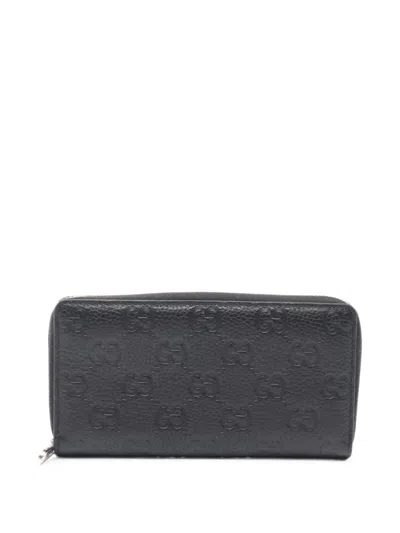 Pre-owned Gucci 2010s Imprint Zip-around Wallet In Black