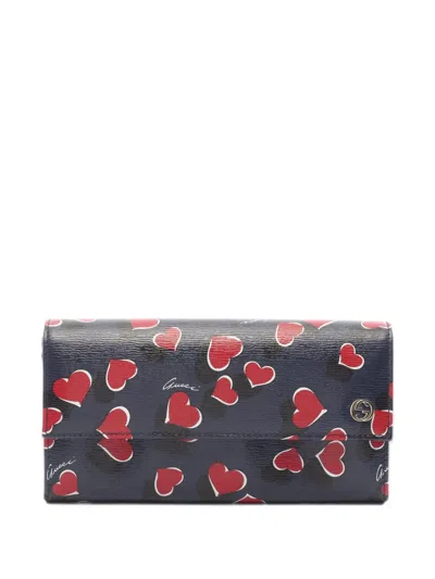 Pre-owned Gucci 2010s Interlocking G Heartbeat Long Wallet In Blue