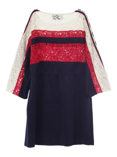 Pre-owned Gucci 2010s Interlocking G Lace Dress In Blue