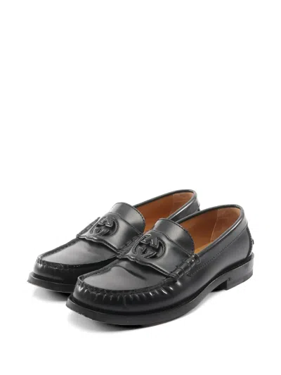 Pre-owned Gucci 2010s Interlocking G Leather Loafers In Black