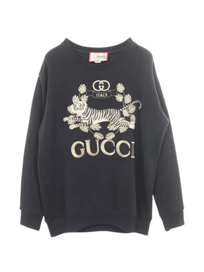 Pre-owned Gucci 2010s Interlocking G Tiger-embroidered Sweatshirt In Black