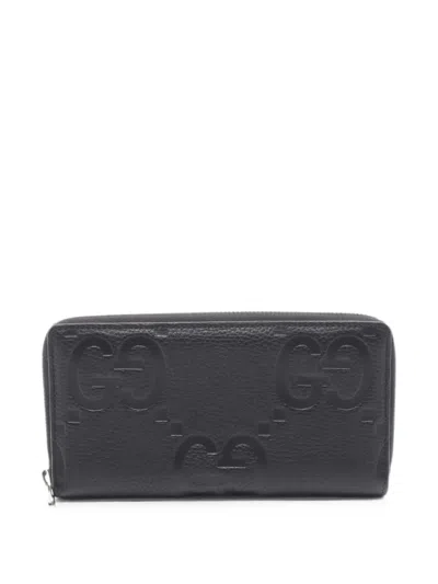 Pre-owned Gucci 2010s Jumbo Gg Round Zipper Long Wallet In Black