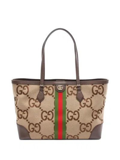 Pre-owned Gucci 2010s Jumbo Gg Shoulder Bag In Neutral