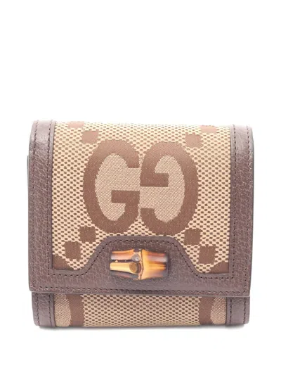 Pre-owned Gucci 2010s Jumbo Gg-detail Wallet In Neutral
