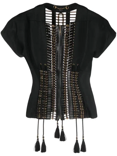Pre-owned Gucci 2010s Lace-up Detailing Zipped Top In Black
