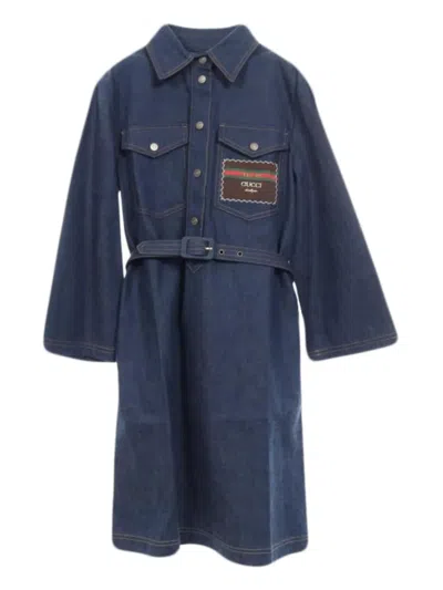 Pre-owned Gucci 2010s Logo-patch Denim Shirt Dress In Blue