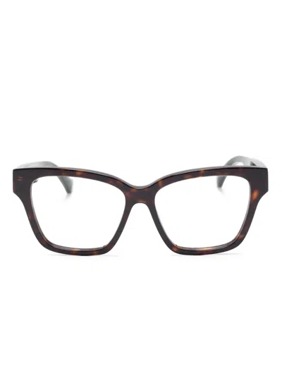 Pre-owned Gucci 2010s Logo-plaque Square-frame Glasses In Brown