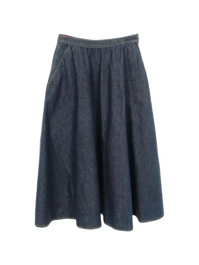 Pre-owned Gucci 2010s Logo-embroidered Flared Skirt In Blue
