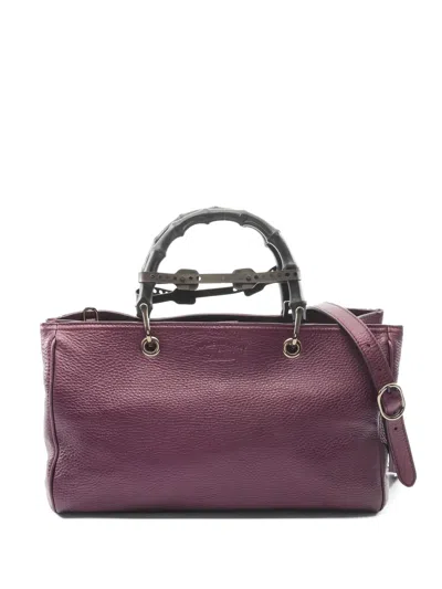 Pre-owned Gucci 2010s Medium Bamboo Leather Tote Bag In Purple