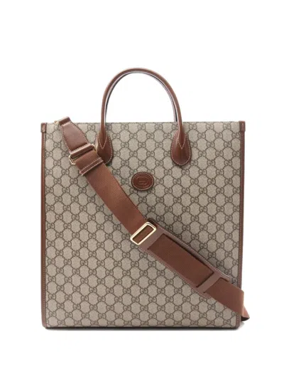 Pre-owned Gucci 2010s Medium Interlocking-g Supreme-canvas Tote Bag In Brown