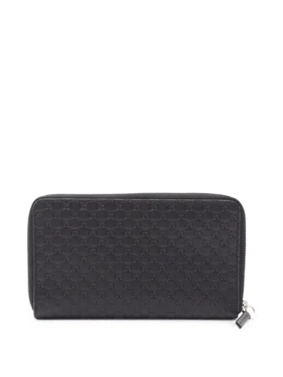 Pre-owned Gucci 2010s Micro Gg Ssima Leather Wallet In Black