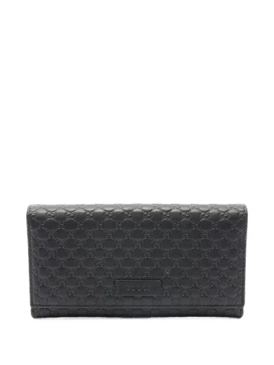 Pre-owned Gucci 2010s Micro Gg Ssima Wallet In Black