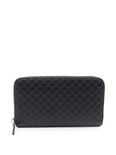 Pre-owned Gucci 2010s Micro Gg Leather Wallet In Black