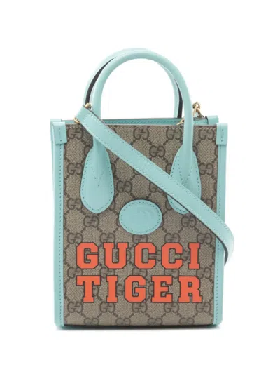 Pre-owned Gucci 2010s Mini Tiger Gg-canvas Tote Bag In Neutrals