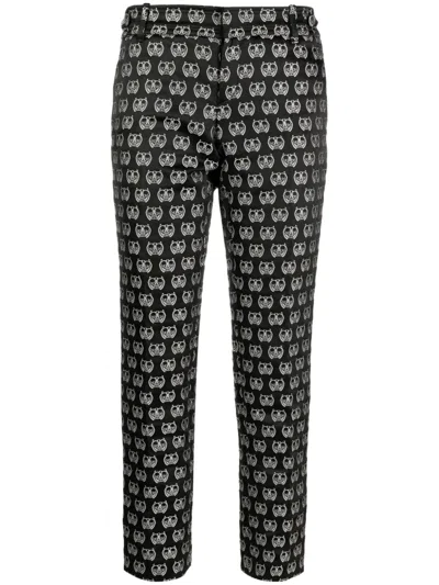 Pre-owned Gucci 2010s Monogram-jacquard Cropped Trousers In Black