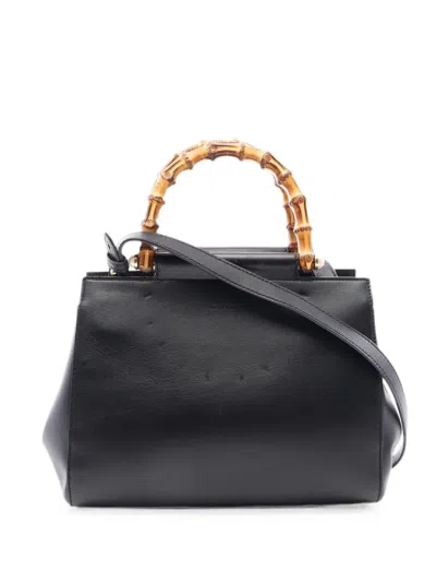 Pre-owned Gucci 2010s Nymphaea Bamboo Two-way Handbag In Black