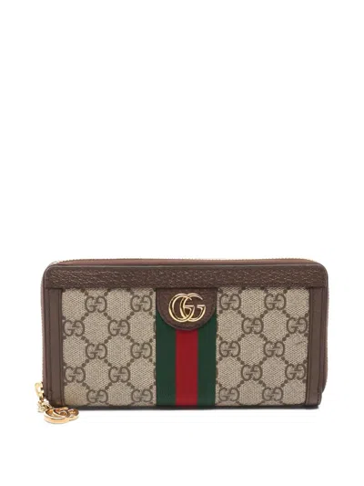 Pre-owned Gucci 2010s Ophidia Zip Wallet In Neutral