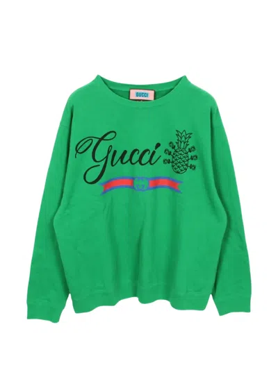 Pre-owned Gucci 2010s Pineapple Logo-print Sweatshirt In Green