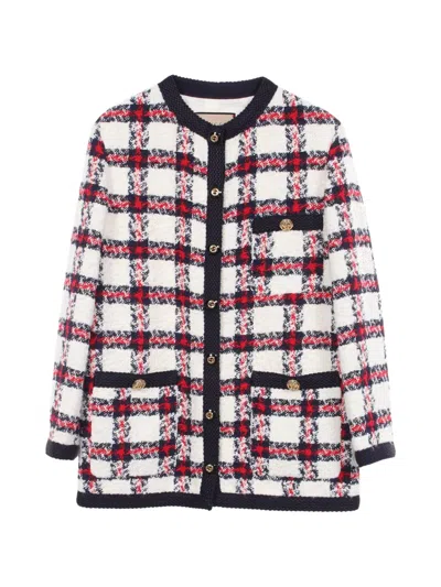 Pre-owned Gucci 2010s Plaid Tweed Jacket In White