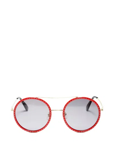 Pre-owned Gucci 2010s Round-frame Rhinestone Sunglasses In Red