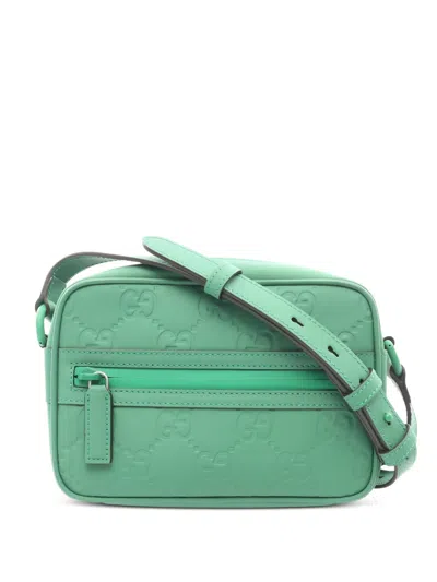 Pre-owned Gucci 2010s Rubber Effect Mini Embossed Shoulder Bag In Green