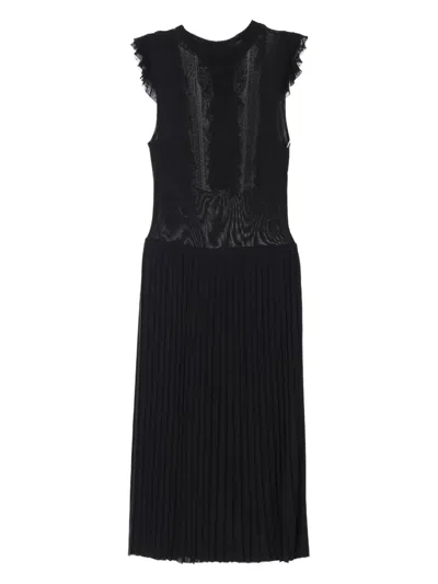Pre-owned Gucci 2010s Ruffle-trim Pleated Dress In Black