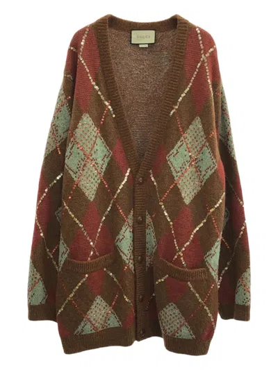 Pre-owned Gucci 2010s Sequin-embellished Wool Cardigan In Brown