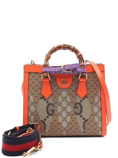 Pre-owned Gucci 2010s Small Diana Gg Supreme Two-way Handbag In Neutrals