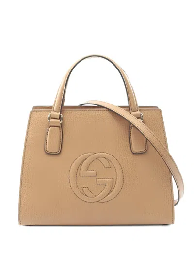 Pre-owned Gucci 2010s Soho Interlocking-gg Leather Tote Bag In Neutral
