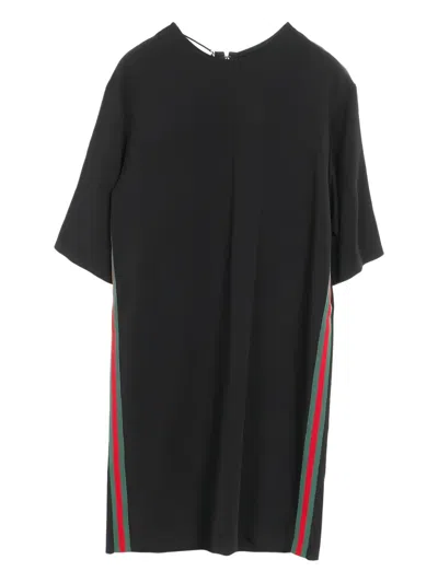 Pre-owned Gucci 2010s Stripe Half-sleeve Tunic Dress In Black