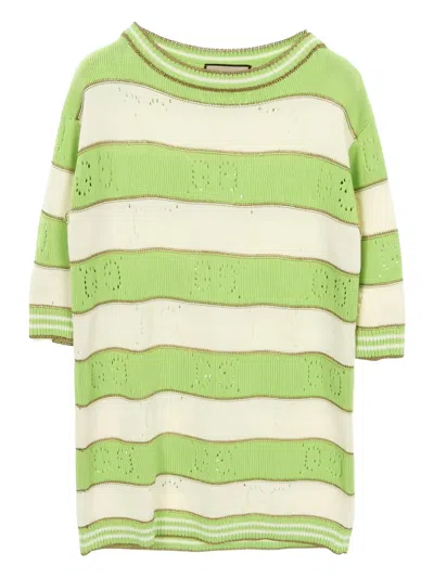 Pre-owned Gucci 2010s Stripe Knit Three-quarter Sleeve T-shirt In Green