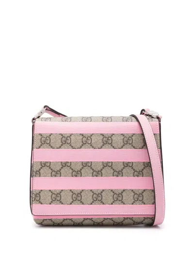 Pre-owned Gucci 2010s Striped Gg Canvas Shoulder Bag In Neutrals