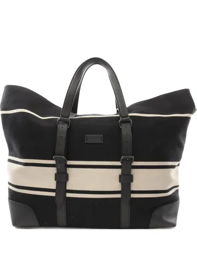 Pre-owned Gucci 2010s Striped Tote Bag In Black