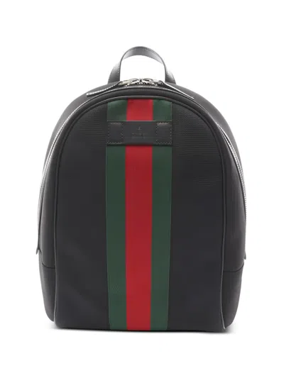 Pre-owned Gucci 2010s Techno Web Leather Backpack In Black