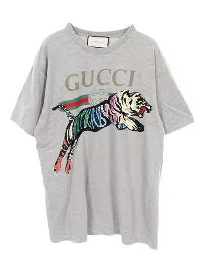 Pre-owned Gucci 2010s Tiger Sequin T-shirt In Gray