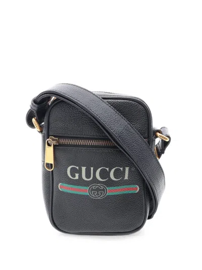 Pre-owned Gucci 2010s Web Logo Shoulder Bag In Black