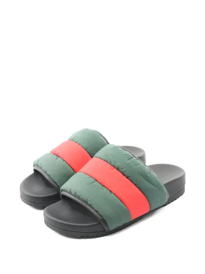 Pre-owned Gucci 2010s Web Padded Slides In Green