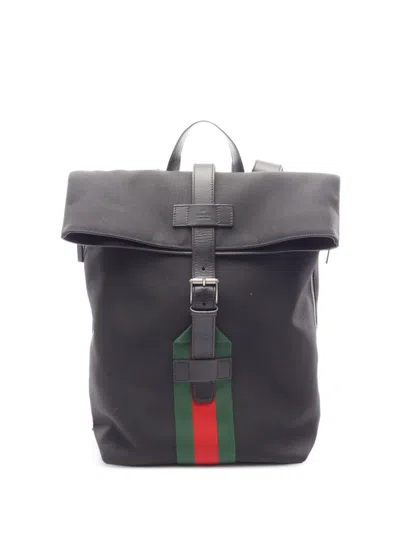 Pre-owned Gucci 2010s Web Stripe Backpack In Black