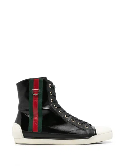 Pre-owned Gucci 2010s Web-detail High-top Sneakers In Black
