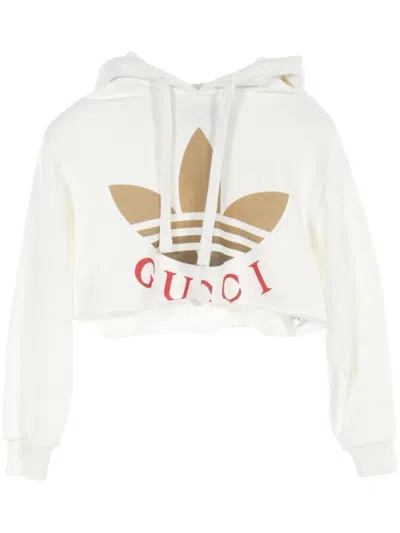 Pre-owned Gucci 2010s X Adidas Cropped Hoodie In White