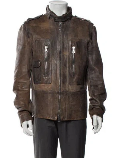 Pre-owned Gucci 2011 Leather Moto Jacket In Brown