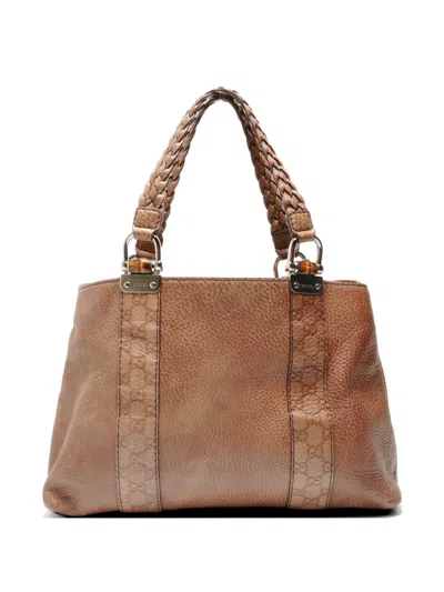 Pre-owned Gucci 2011-2014 Ssima Bamboo Tote Bag In Brown
